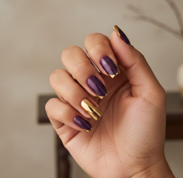 gold and purple nails