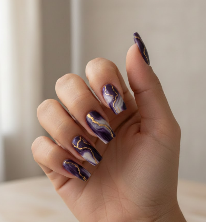 gold and purple nails