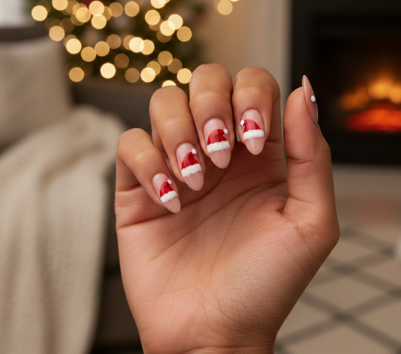 santa hat nails