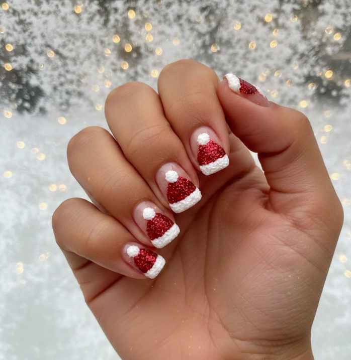 santa hat nails