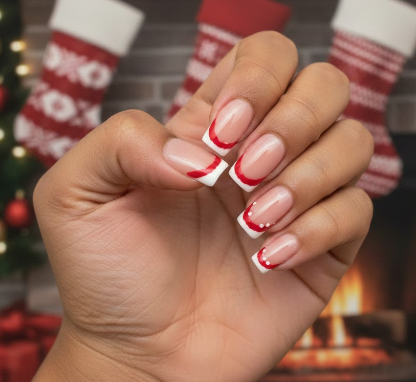 santa hat nails