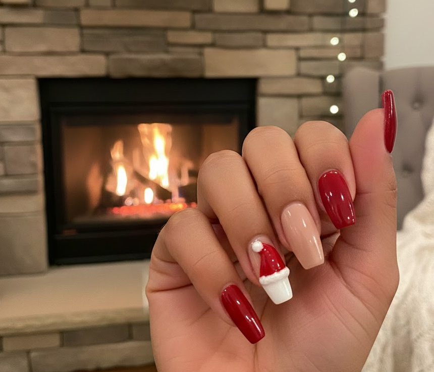 santa hat nails