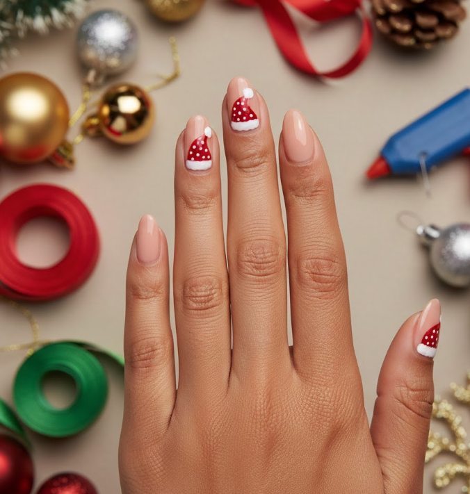 santa hat nails
