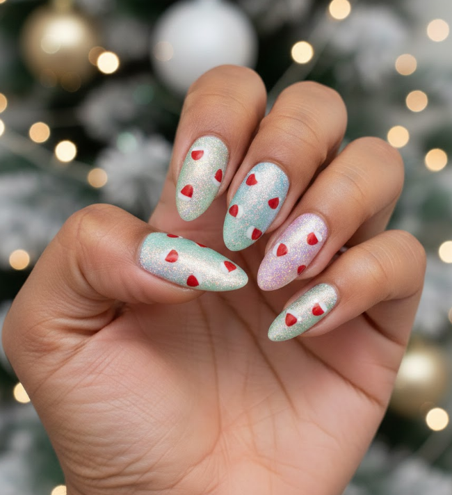 santa hat nails