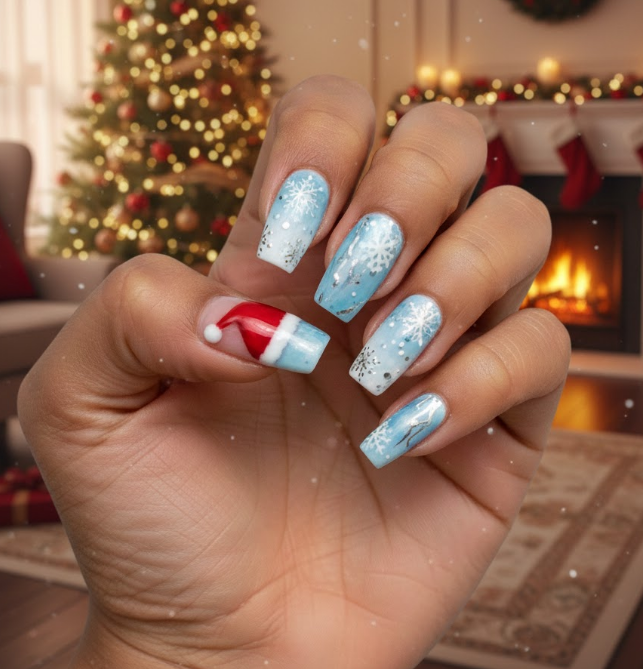 santa hat nails