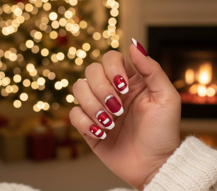 santa hat nails