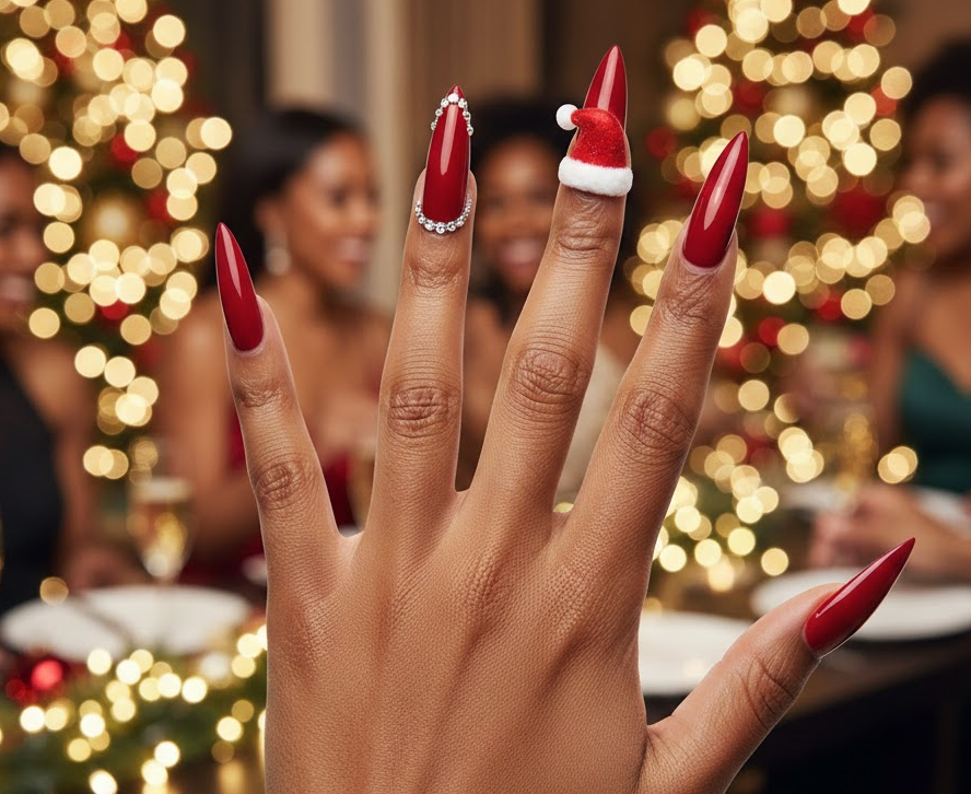 santa hat nails