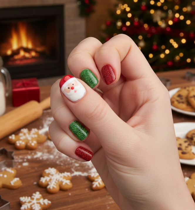 santa hat nails