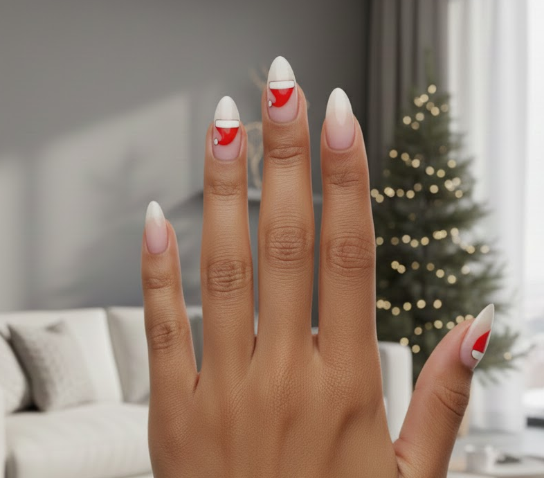 santa hat nails