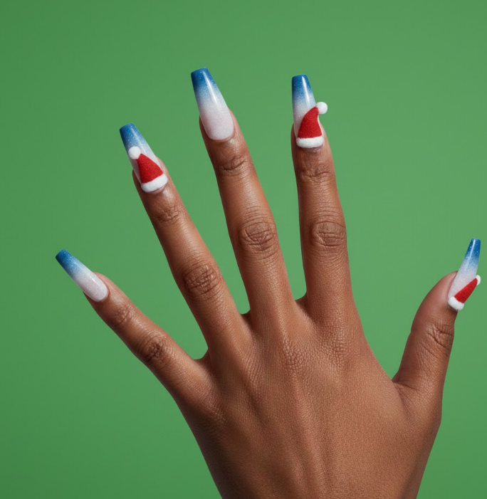 santa hat nails