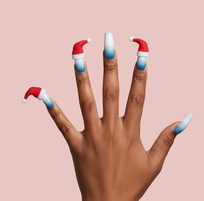santa hat nails