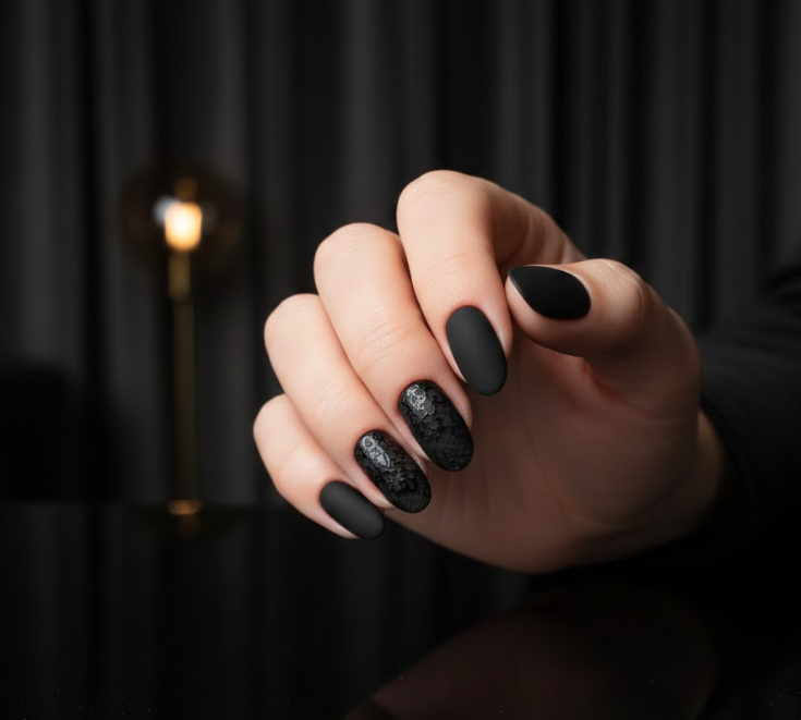 black and white lace nails