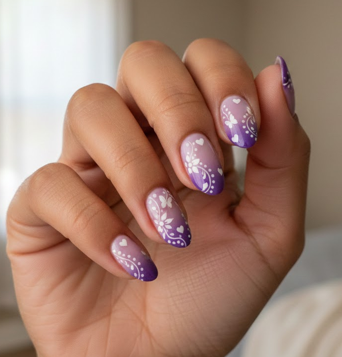 purple and white nails