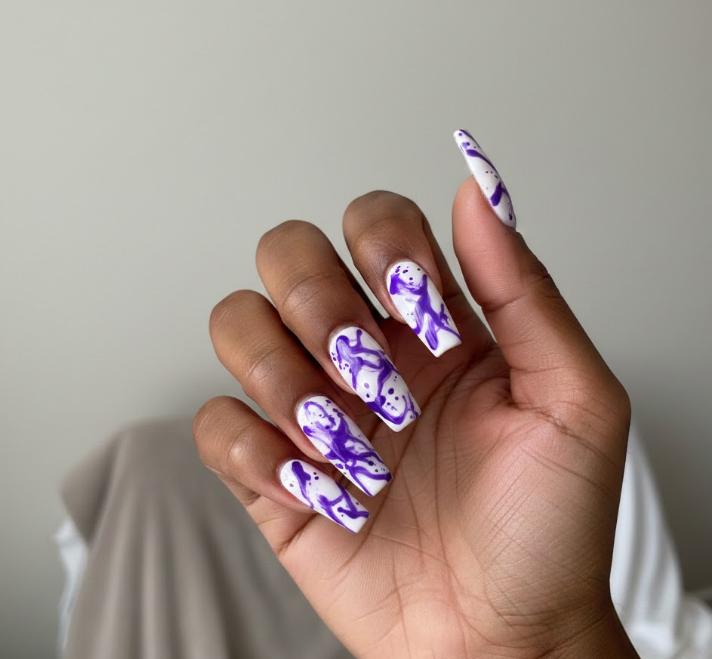 purple and white nails