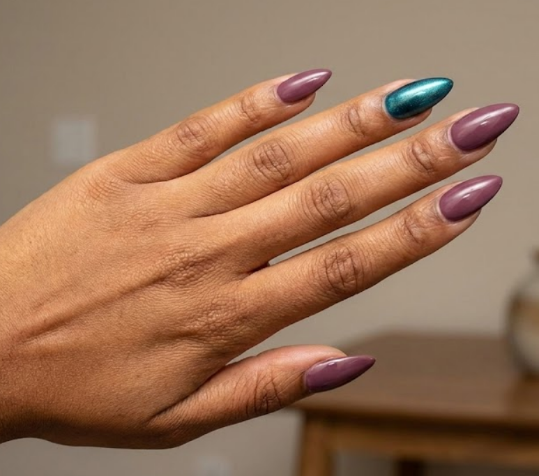 purple and teal nails