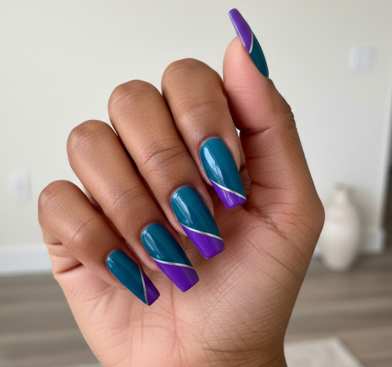 purple and teal nails
