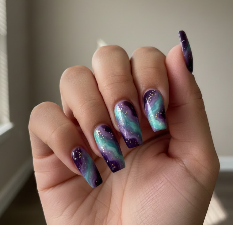 purple and teal nails