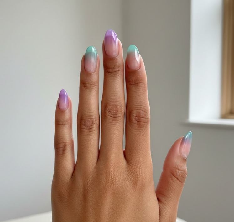 purple and teal nails