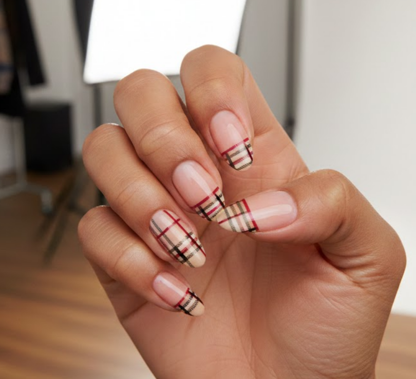 These are like French nails, but instead of white tips, the tips have a Burberry plaid design