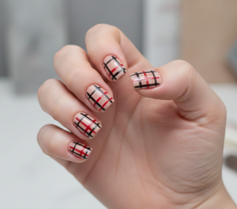 This design looks like tiny squares, kind of like a checkerboard with black and red details