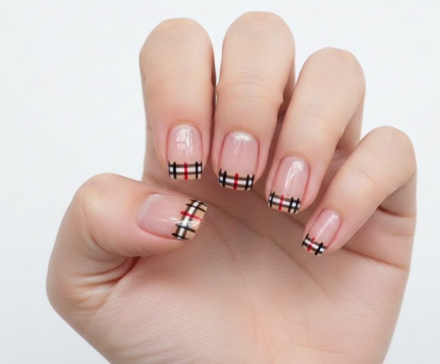 Only the very tip of the nail has a tiny plaid detail, really small and delicate