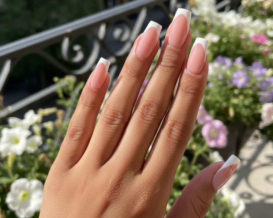 French tips curved like a bow for a soft cupid nails vibe
