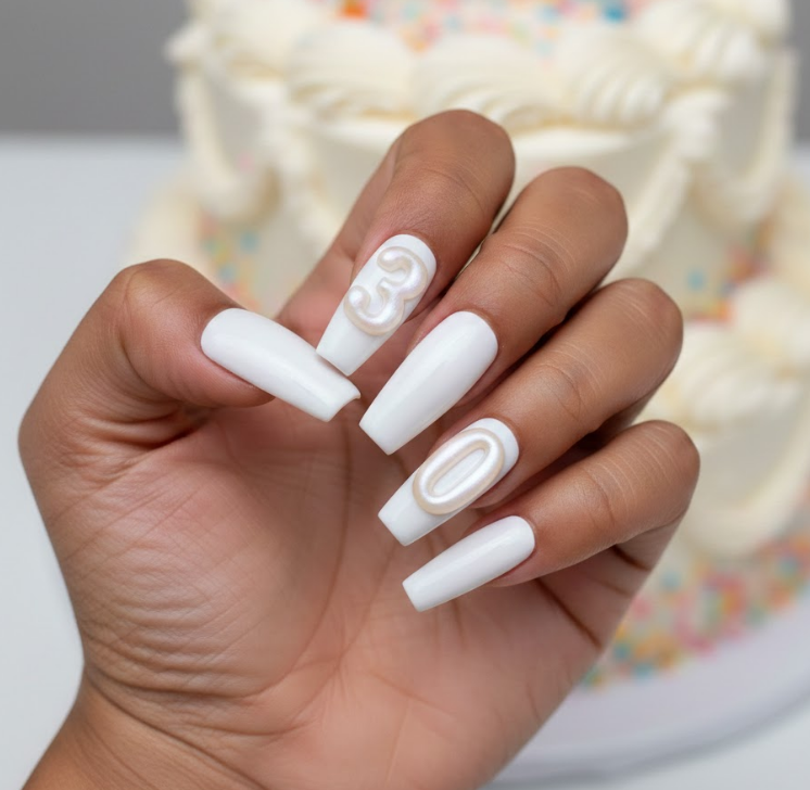 white birthday nails