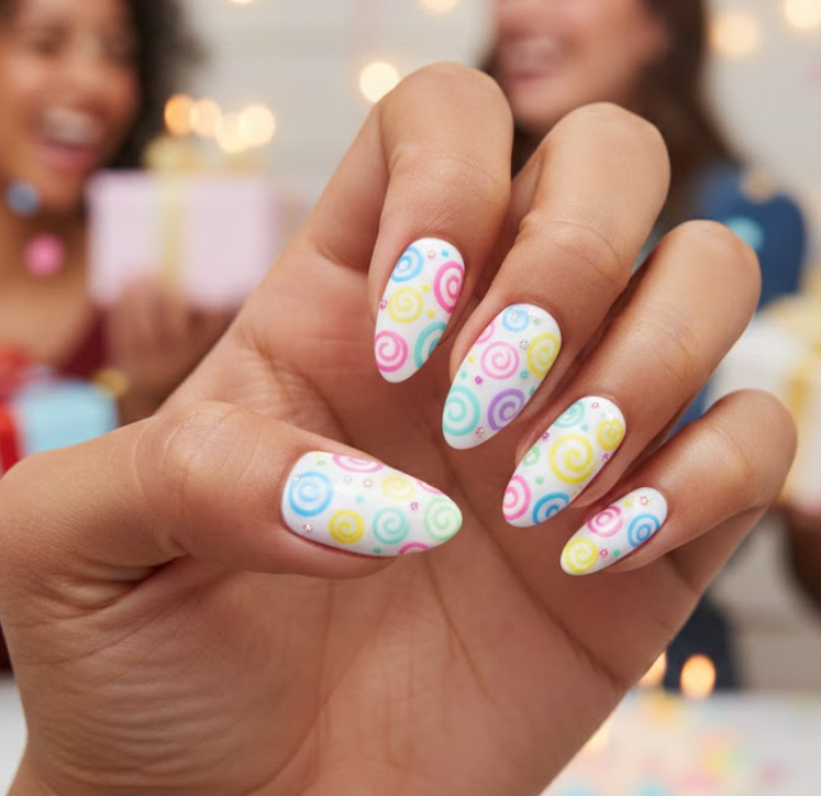white birthday nails