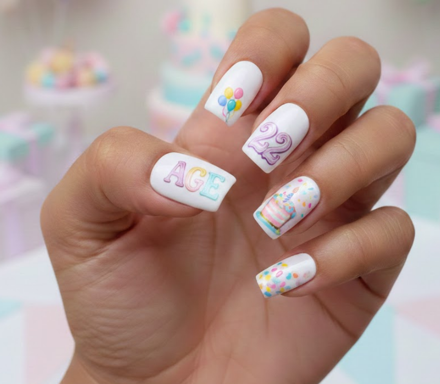 white birthday nails