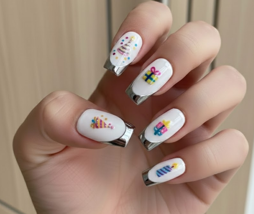 white birthday nails