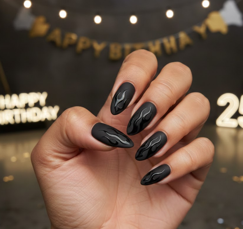 black birthday nails