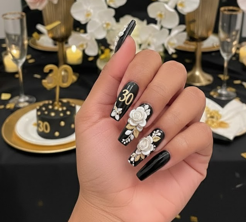black birthday nails
