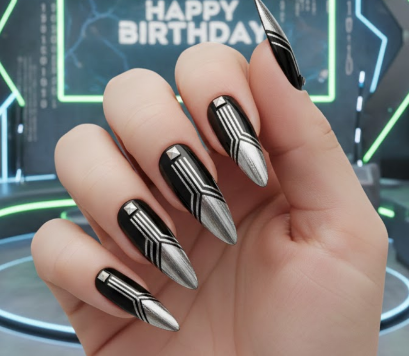 black birthday nails