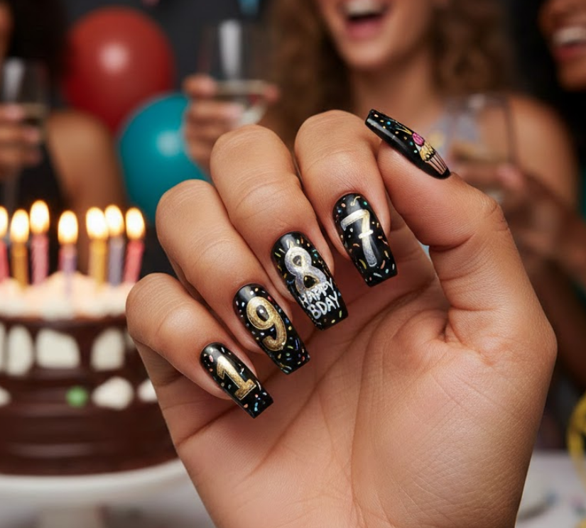 black birthday nails