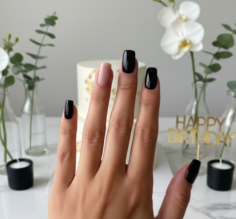 black birthday nails