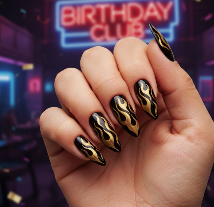 black birthday nails