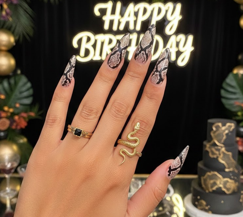black birthday nails