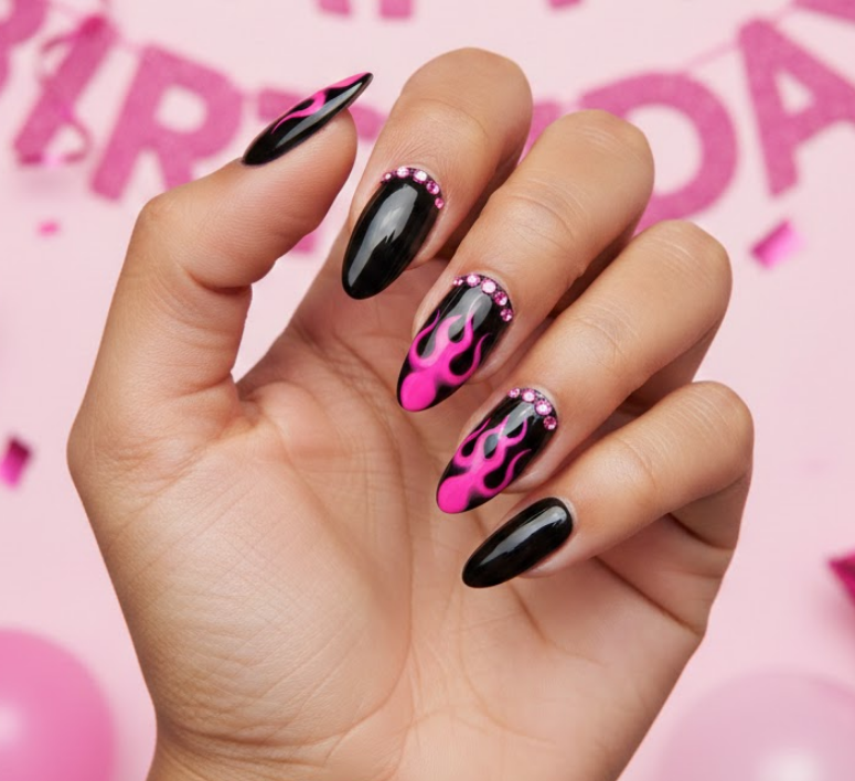 black birthday nails