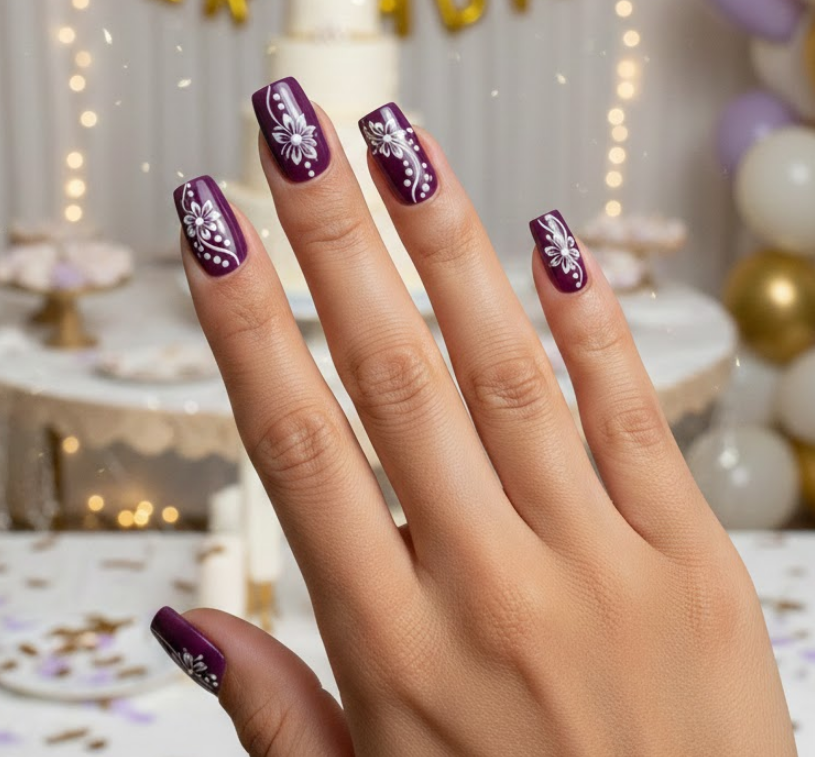 purple birthday nails
