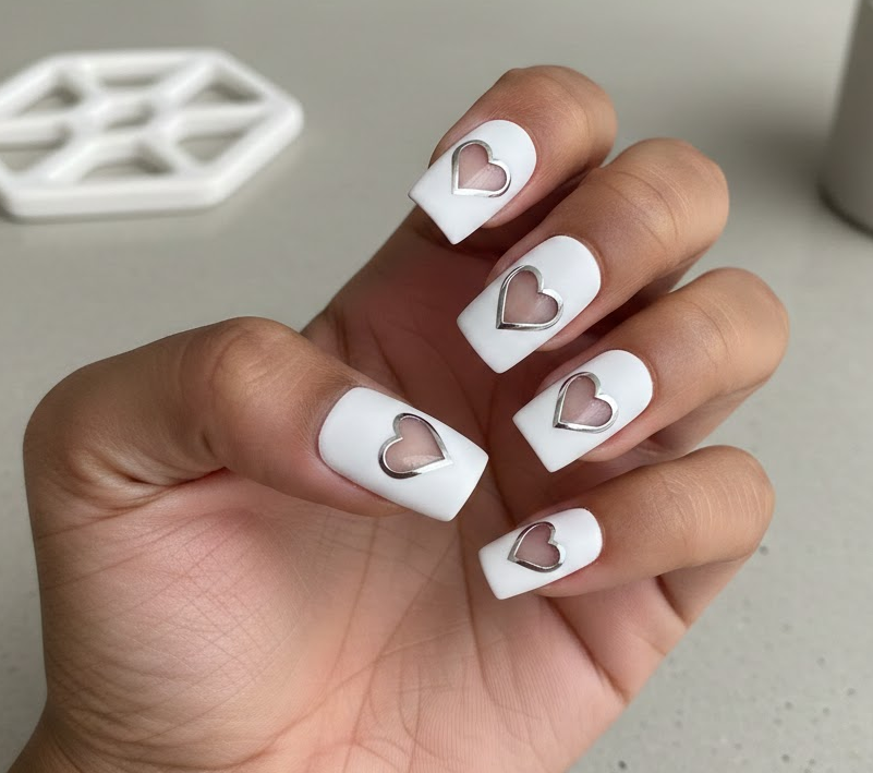 white valentine nails