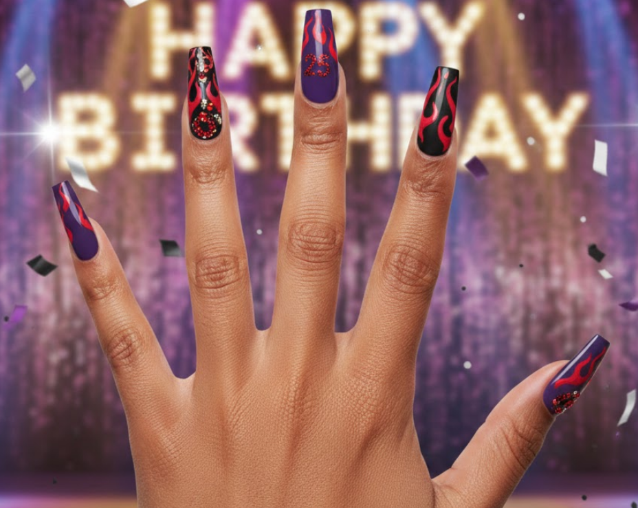 purple birthday nails
