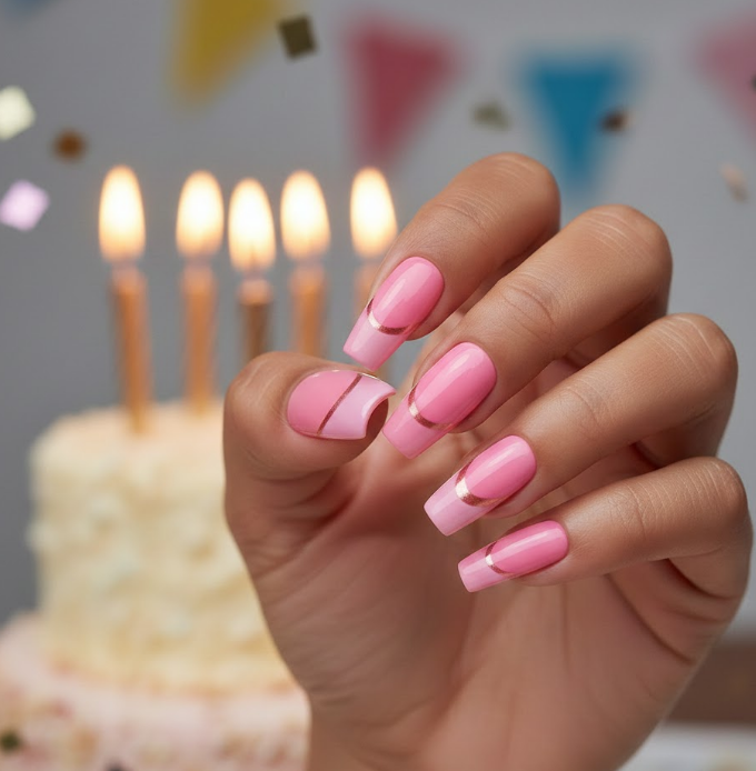 Pink nails alternating matte and glossy textures, same color but visually striking