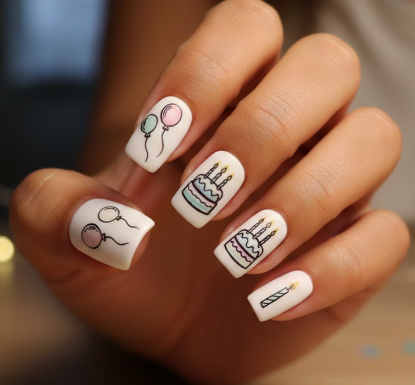 white birthday nails