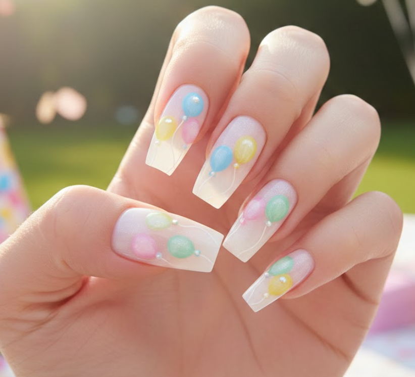 white birthday nails