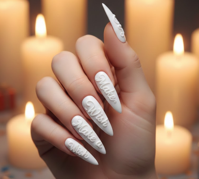 white birthday nails