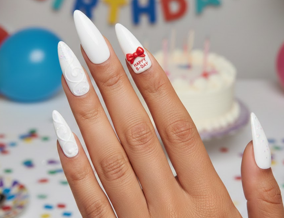 white birthday nails