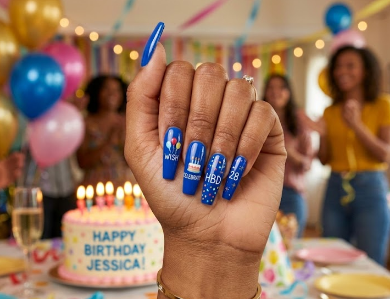 blue birthday nails