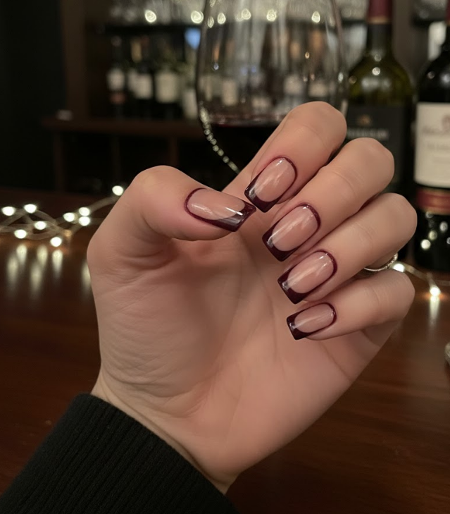burgundy outline nails