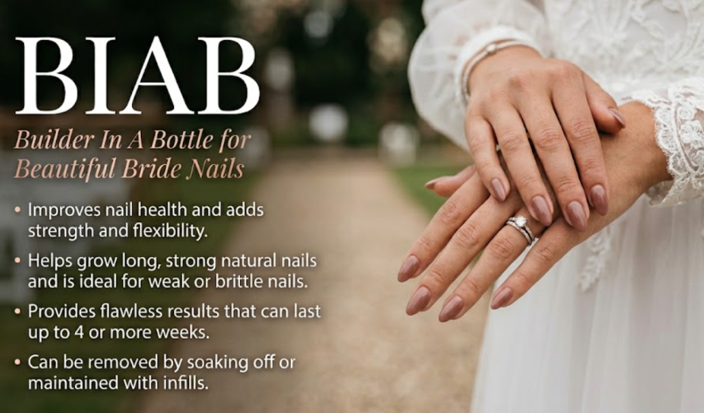A photo highlighting the strength and natural growth of nails treated with BIAB (Builder in a Bottle).