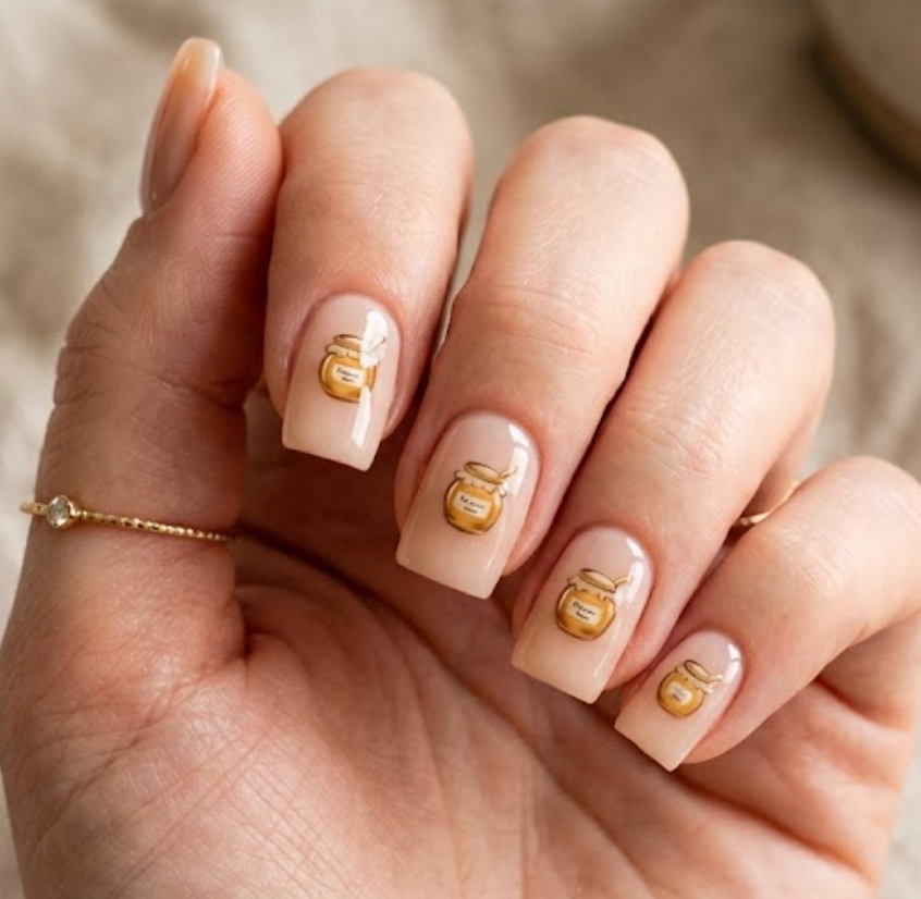 This minimalist design features Winnie the Pooh with a honey pot icon, inspired by his love for honey.